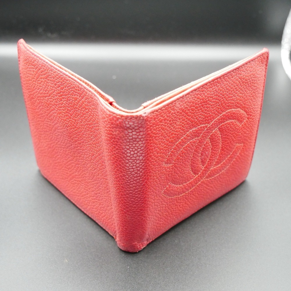 Vintage Chanel Red Caviar Leather CC Logo Bifold Wallet Mens Coin Pocket 4805054 - Picture 2 of 7